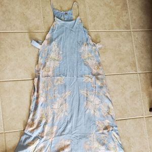 Light Blue Floral Maxi Dress with Spaghetti Straps